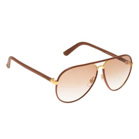 gucci gg 2887 s uyz cuir brown leather aviator sunglasses|Gucci GG 2887/S Brown Leather Aviator Sunglasses .